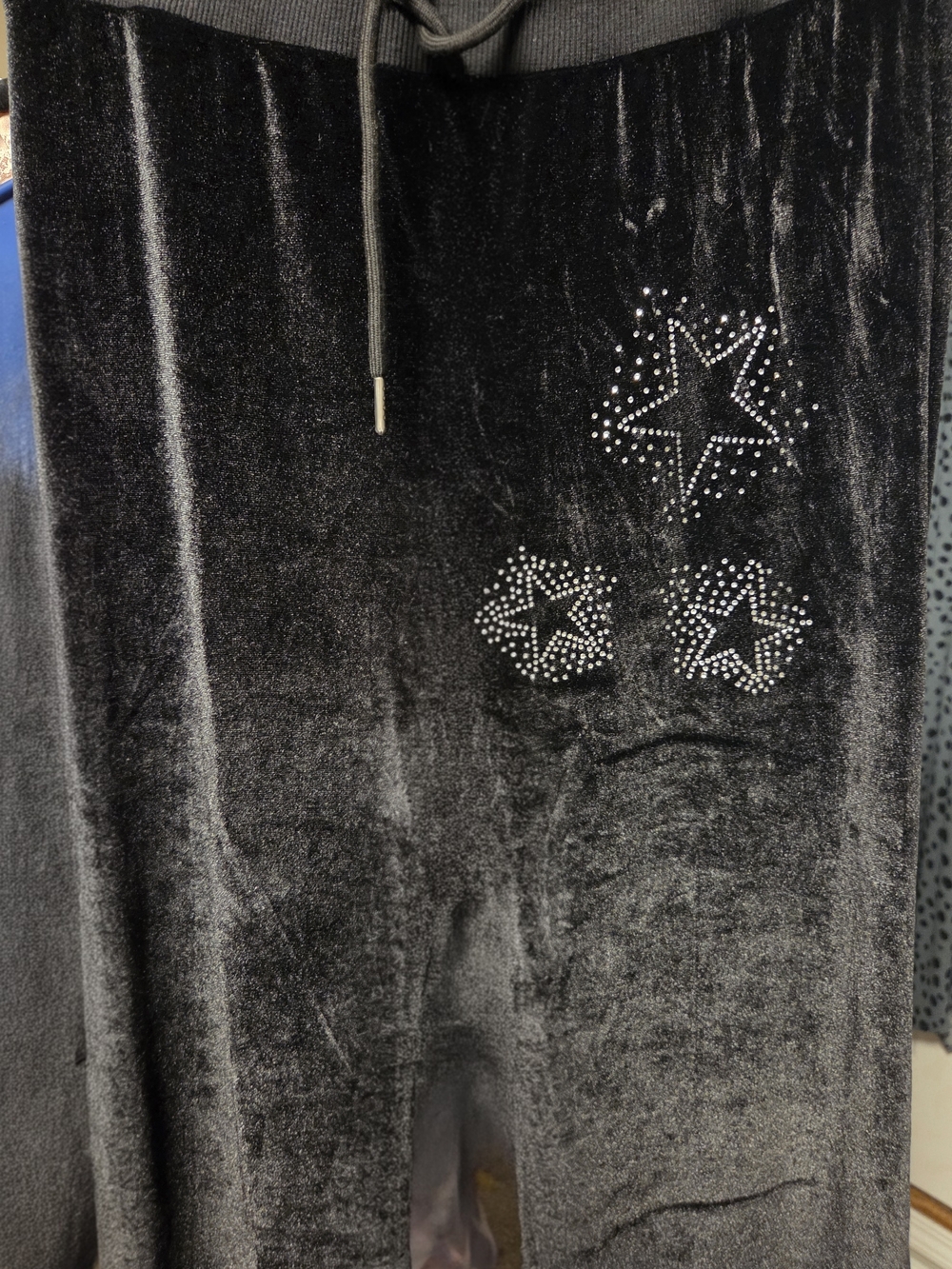 Velvet Black Jogger Pants with Rhinestone Stars